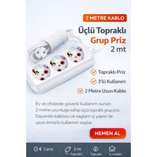 Tunç Üçlü Topraklı Grup Priz 2 Metre Kablolu – Güvenli ve Dayanıklı