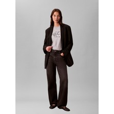 Calvin Klein Jeans Yuvarlak Yaka Baskılı Gri Kadın T-Shirt Ss Classıc Monologo Metallıc Cne