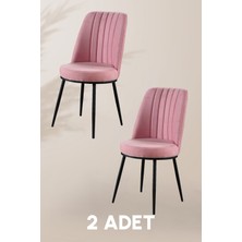 MyMassa Gold Sandalye - Pembe - Metal Siyah Ayak ( 2 Adet ) - Salon Sandalyesi / Mutfak Sandalyesi