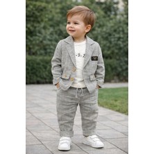 Butik Erkek Çocuk Blazer Ceketli 3'lü Alt - Üst Takım Özel Gün Takım