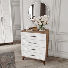 Guneystore Paris 4 Çekmeceli Aynalı Komple Mdf Atlantik Çam - Beyaz Şifonyer