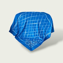 Her Yaş Güzel Mavi Çiçek Desenli Vual Ipek Eşarp