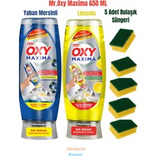 Mr.Oxy Maxima Elde Bulaşık Deterjanı Yaban Mersinli ve Limon Kokulu 2X650 ml + 5 Adet Bulaşık Süngeri