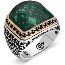 Gumush Gümüş Yeşil Zirkon Taşlı Erkek Yüzük