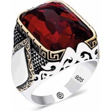 Gumush ​gümüş Kırmızı Zirkon Taşlı Kare Erkek Yüzük