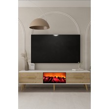 Demonte Decor TV0050-TXA150DD-1 Şömineli Tv Sehpası Beyaz-Safir-Safir Kulp