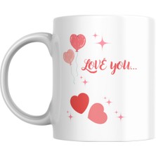 Sevgililer Gününe Özel Tasarlanmış, Kalp Detaylı Ön Yüz Loveyou, Arka Yüze Isim Yazılı Baskılı Kupa Bardak, Ön ve Arka Yüze Istediğiniz Isim Veya Yazı Yazılabilir