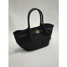 adissa collection Regal Süet - Kilit Tokalı Çapraz Askılı Süet Görünümlü Lady Çanta | Ayarlanabilir Askıl Siyah