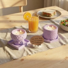 Miaju Sevdiklerinize Çok Özel Hediye, Isim Tarih ve Mesaj Yazılabilen Kişisel Dekoratif Mum Seti, Mor