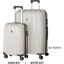 Mçs Bavul Büyük ve Kabin 2li Set Kırılmaz Silikon Valiz V305 Kemik/acıkahve