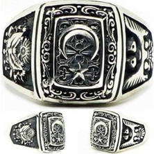 Gumush Gümüş Ay Yıldız Osmanlı Arması Kartal Desenli Erkek Yüzük