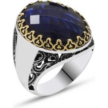 Gumush Gümüş Mavi Zirkon Taşlı Erkek Yüzük