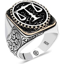 Gumush Gümüş Adalet Terazisi Oval Erkek Yüzük