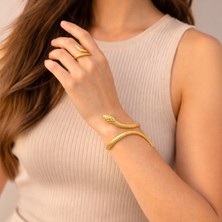 Sevil Gülgün Ayarlanabilir Yılan Bileklik Yüzük Seti | Gold & Gümüş Renk | Bohem & Minimalist Takı