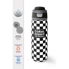 Coral High Siyah Beyaz Dama Desenli Pipetli ve Direkt Içim Çelik Termos 800 ml 38538