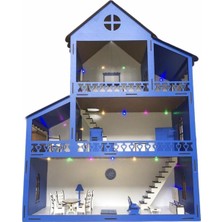 PremiumPort Renkli Ahşap Oyun Evi, 80CM, 21 Eşya, LED Işık, Isim Yazılabilir