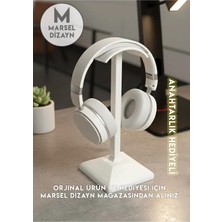 Marsel Dizayn Dekoratif Gamer Kulaklık Standı - Kulaklık Tutucu - Beyaz - Kış Temalı Anahtarlık Hediyeli - 24 cm