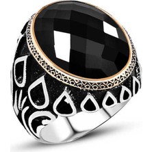 Gumush Gümüş Siyah Zirkon Taşlı Erkek Yüzük