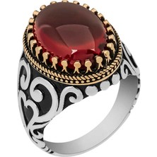 Gumush Gümüş Kırmızı Zirkon Taşlı Erkek Yüzük