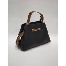 adissa collection Trapez Box - Çift Renk Detaylı Tok Duruşlu El Çantası | Mini Plaka Aksesuarlı