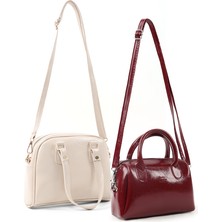 SHAKA Kırışık Dokulu Krem/kırışık Dokulu Bordo SHK300 Suni Deri 2'li El, Kol ve Omuz Çanta Seti (SHK205-SHK184)