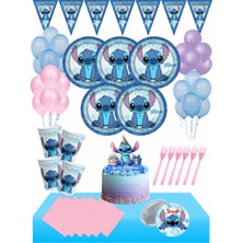 Masal Şekerleme Lilo & Stitch 24 Kişilik Rozetli Doğum Günü Seti - Pasta Süsü - Stich Pembe Tema