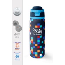 Coral High Lacivert Geometrik Desenli Pipetli ve Direkt Içim Çelik Termos 800 ml 38513