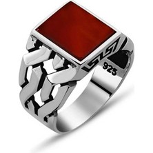 Gumush Gümüş Akik Taşlı Erkek Yüzük