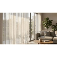 İnci Life Home 4003 Ağır Gramajlı Balık Sırtı Desenli Modern Ekru Tül Perde 1/3 Sık Pileli