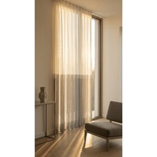 İnci Life Ebru Bantlı Iki Renkli 1/3 Sık Pileli Tül Perde  Ekru-Antrasit Gri Renk