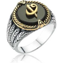 Gumush Gümüş Siyah Taşlı Elif Vav Erkek Yüzük