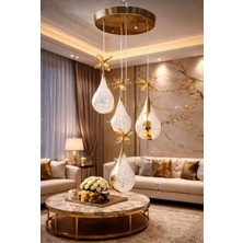 Bohem Aydınlatma Gold 3+1 Modern Su Damla  Sarkıt 3 Renk LED Salon/antre/yatak Odası Avizesi