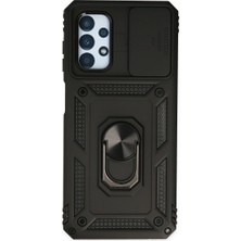 TE Dükkan Buğz Samsung Galaxy A13 4g Kılıf Pars Lens Yüzüklü Silikon - Siyah