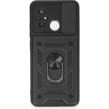 TE Dükkan Buğz Xiaomi Redmi 12C Kılıf Pars Lens Yüzüklü Silikon - Siyah