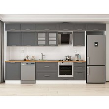 Alvinka 400X240 cm Klasik Mebran Mutfak Dolabı MB-E90S60S50-3 Antrasit - Mdf