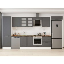 Alvinka 400X222 cm Klasik Mebran Mutfak Dolabı MBB-E80B60S60-3 Antrasit - Mdf