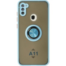 TE Dükkan Buğz Samsung Galaxy A11 Kılıf Montreal Yüzüklü Silikon Kapak - Buz Mavi