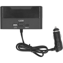 Yellowtech 120W Araç Çakmaklık Çoklayıcı 4’lü | Dijital Voltaj Göstergeli | 1 USB 3.1A + 1 Type-C Hızlı Şarj | Aynı Anda Çoklu Cihaz Kullanımı