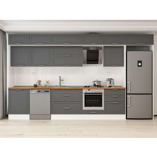 Alvinka 400X240 cm Klasik Mebran Mutfak Dolabı MB-E80S60S60-2 Antrasit - Suntalam