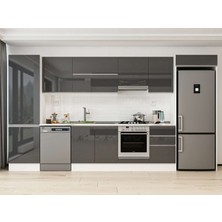 Alvinka 400X222 cm High Gloss Mutfak Dolabı MBB-E90B60S50-1 Antrasit - Mdf