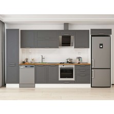 Alvinka 400X222 cm Klasik Mebran Mutfak Dolabı MBB-E90B50S60-2 Antrasit - Suntalam