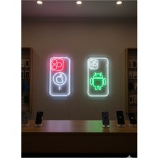 Dekoraven Apple & Android Logolu Dekoratif Neon LED Tabela - Telefon Teknik Servis ve Mağaza Duvar Dekoru