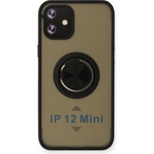 TE Dükkan Buğz Iphone 12 Mini Kılıf Montreal Yüzüklü Silikon Kapak - Siyah