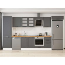 Alvinka 400X222 cm Klasik Mebran Mutfak Dolabı MBB-E90B60S50-3 Antrasit - Suntalam