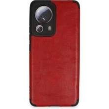 TE Dükkan Buğz Xiaomi Mi 13 Lite Kılıf Loop Deri Silikon - Kırmızı