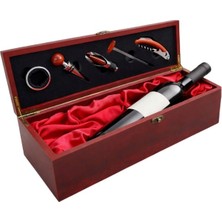 Hediye Fikri Kişiye Özel Ahşap Şarap Seti 5’li – Kiraz Ağacı Lüks Tirbuşon Kutusu (36×11 Cm)