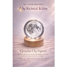 FaroxTech 3D Lazer Işlemeli Ay Kristal Küre Gece Lambası - Ahşap Kaideli Dekoratif Aydınlatma