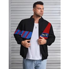 Beta Moda Hub Uzun Koll Fermuarlı Baskılı Rüzgarlik - Siyah