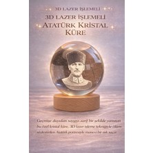 FaroxTech Atatürk Portreli 3D Lazer Işleme Kristal Küre Gece Lambası - Ahşap Standlı