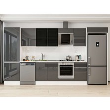 Alvinka 400X222 cm High Gloss Mutfak Dolabı MBB-E90B60S50-3 Antrasit - Mdf